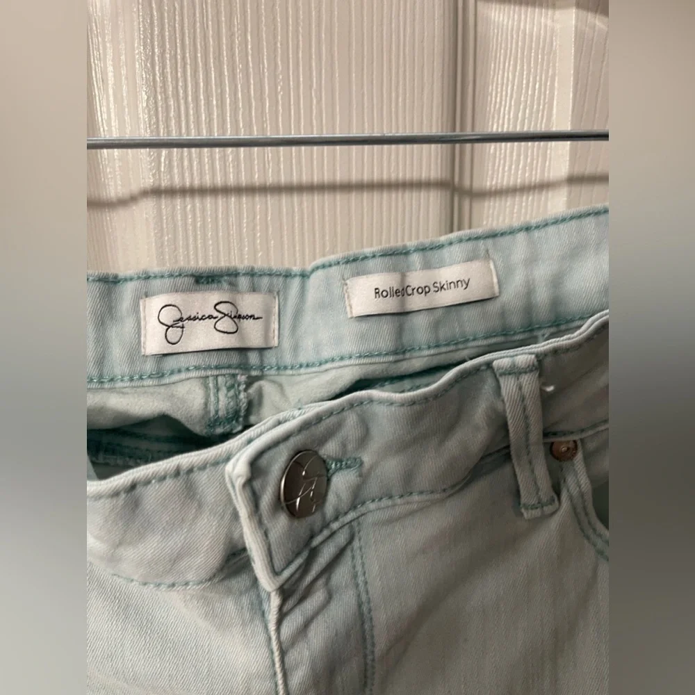 JESSICA SIMPSON Rolled Crop Light Blue/Green Jeans Size 14/32 - Picture 6 of 8